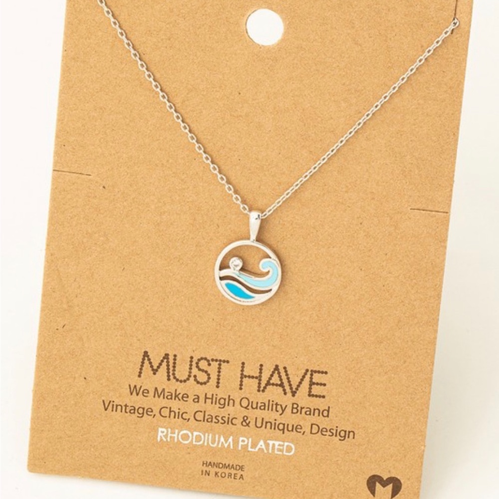 Wave and sun circle pendant necklace - Picture 4 of 8